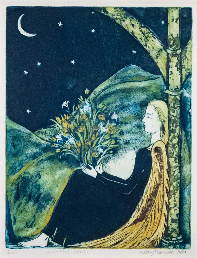 Hillary Thomson 1190 - framed ltd edition print 3/7 "Sleeping Angel" H-300 W-225 Image 1++