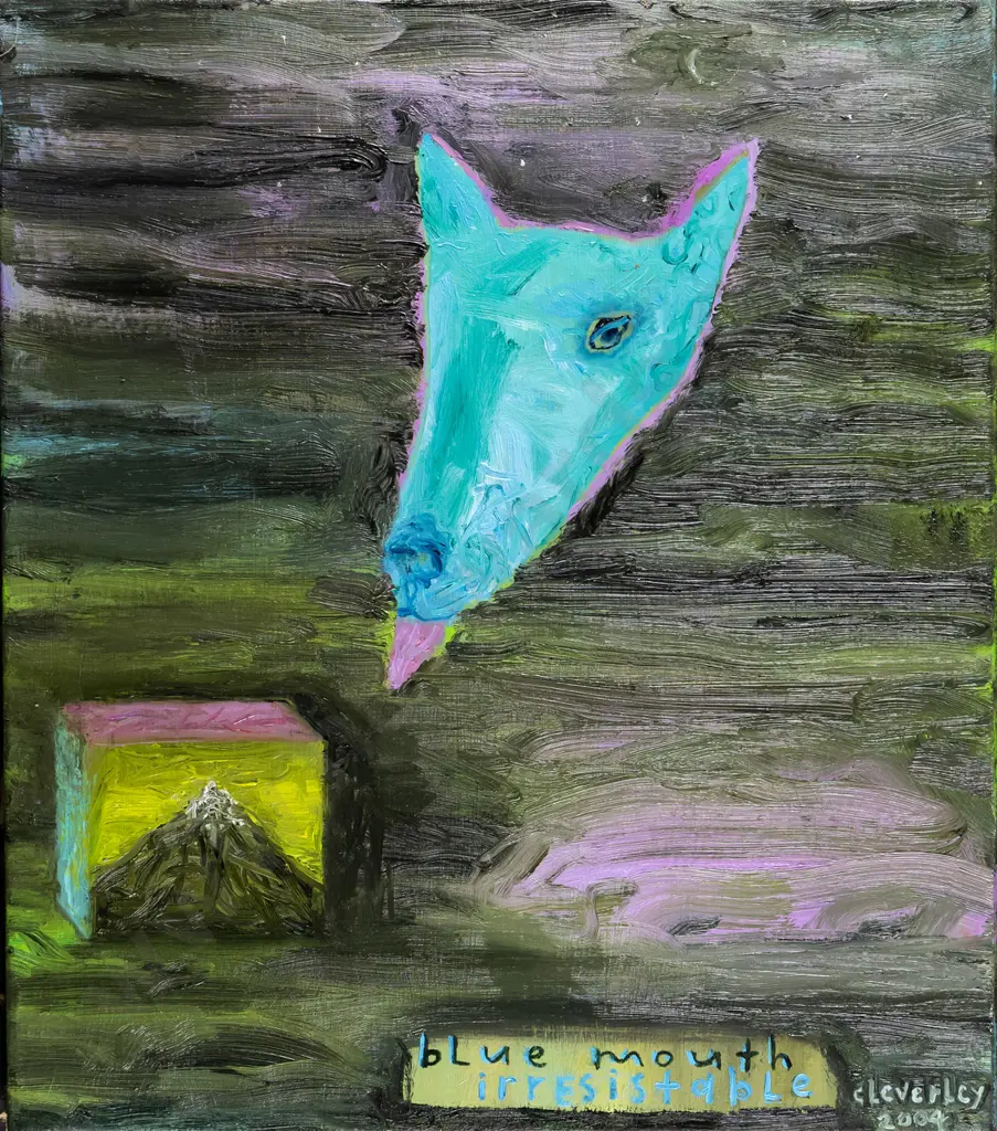 Peter Cleverley 2004 - boxed oil on canvas "blue mouth irresistable H-410 W-350 Image 1++