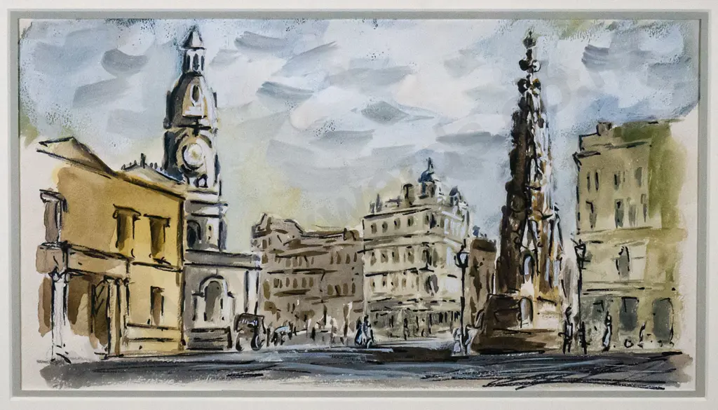 Hardwicke Knight - framed watercolour - Dunedin Exchange pre 1969 H-200 W-370 Image 1++