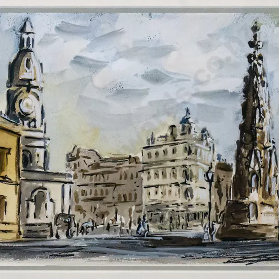Hardwicke Knight - framed watercolour - Dunedin Exchange pre 1969 H-200 W-370