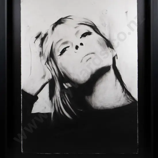 Jon Thom - framed charcoal - female portrait H-740 W-530