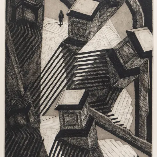 Audrey Bascand '93 - framed etching A/P II "Precinct Overview" H-280 W-190