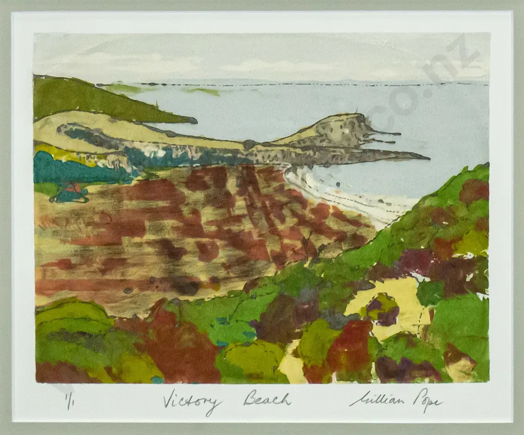 Gillian Pope - framed screenprint 1/1 "Victory Beach" H-180 W-240 Image 1++