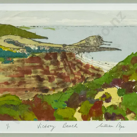 Gillian Pope - framed screenprint 1/1 "Victory Beach" H-180 W-240