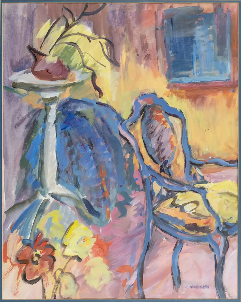 Zita Waldren - framed acrylic - lounge scene study H-500 W-400 (slight foxing to mat) Image 1++