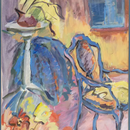 Zita Waldren - framed acrylic - lounge scene study H-500 W-400 (slight foxing to mat)