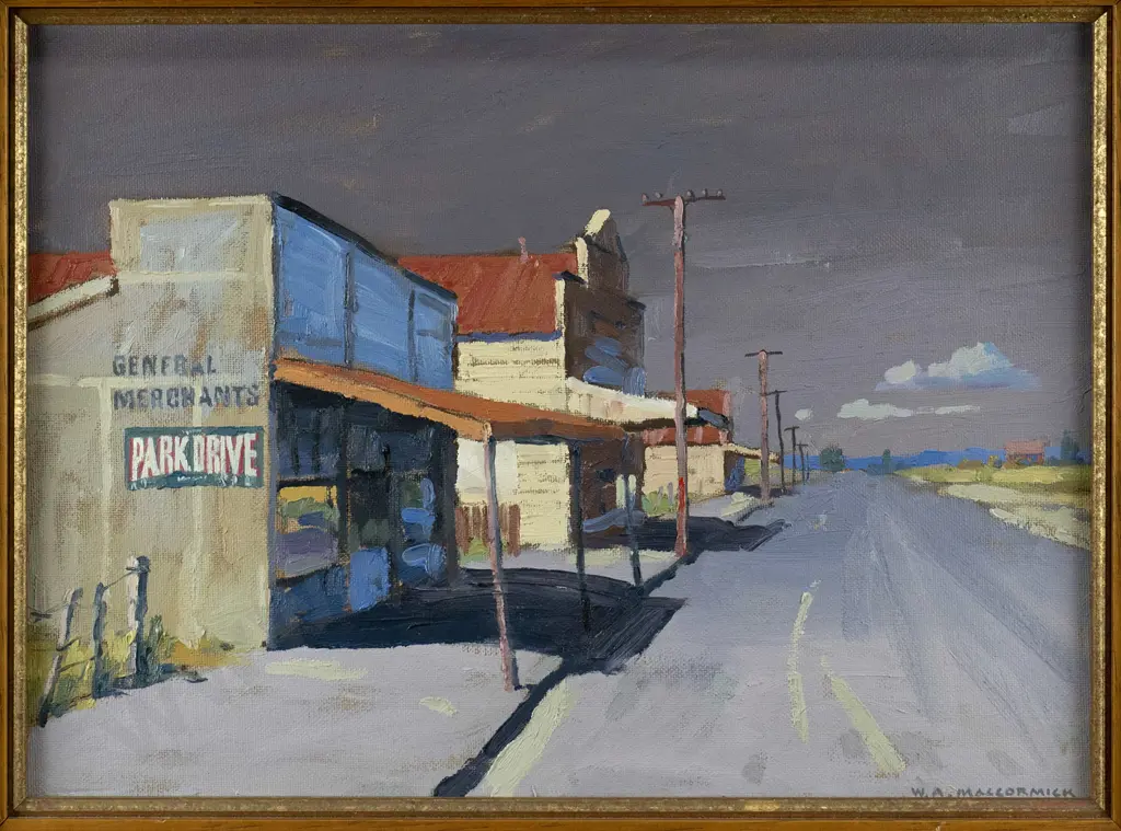 W A MacCormick '1992 -framed oil "Main Street Manakau" H-275 W-380 Image 1++