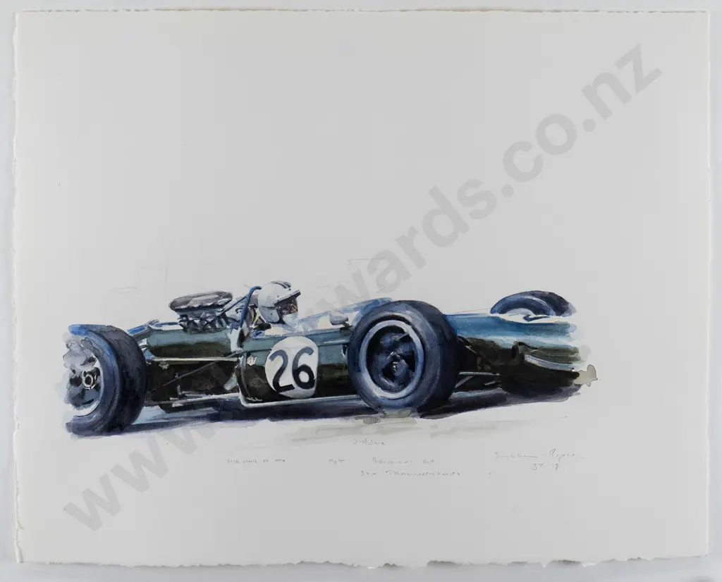 Greg Lewis - framed watercolour "Denny Hulme' H-280 W-360 Image 1++