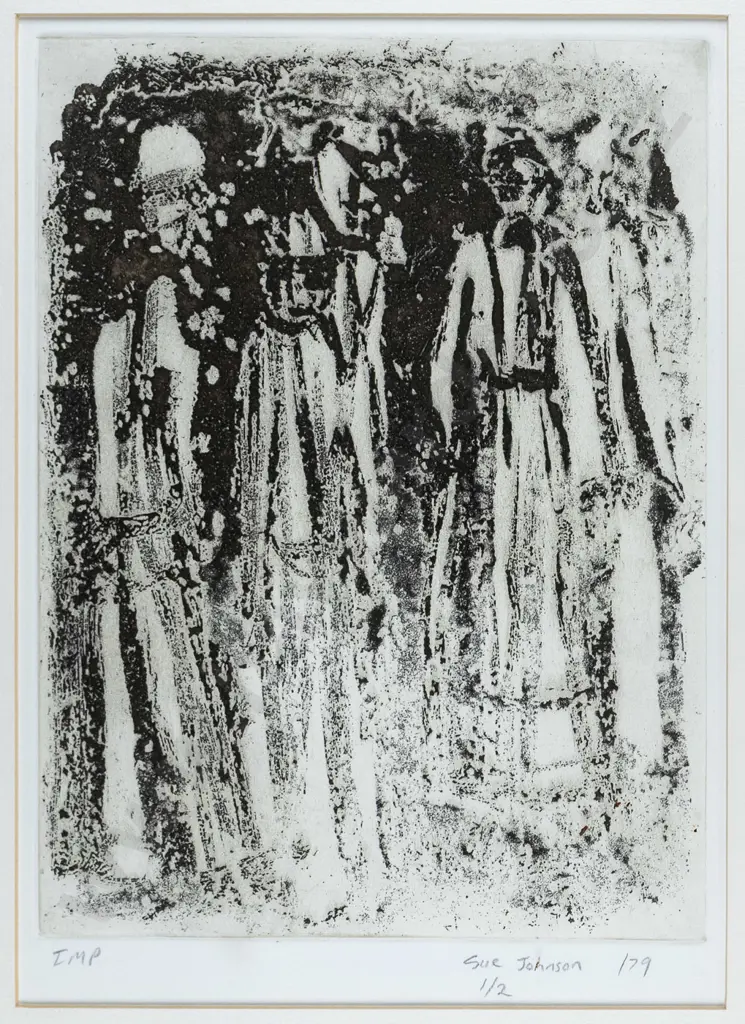 Sue Johnson '79 - framed ltd edition IMP - abstract H-250 W-180 (slight foxing to surround) Image 1++