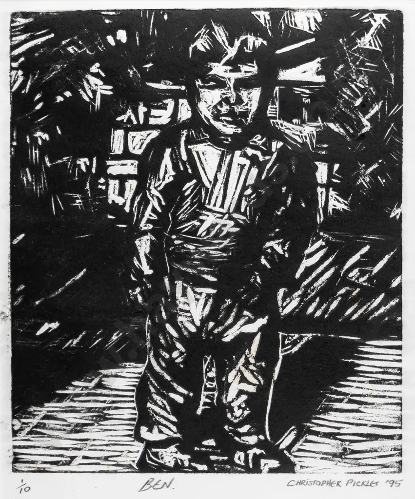 Christopher Pickles '95 - framed woodcut 1/10 "Ben" H-190 W-165 Image 1++