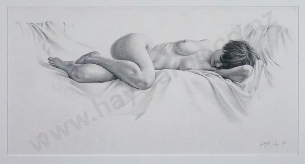 Geoff Williams '94 - framed pencil - nude H-200 W-490 (some scratching to frame) Image 1++