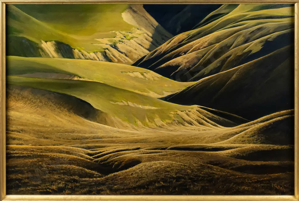 Graham Tait - framed oil "Grass and Tussock East Otago" H-590 W-890 Image 1++