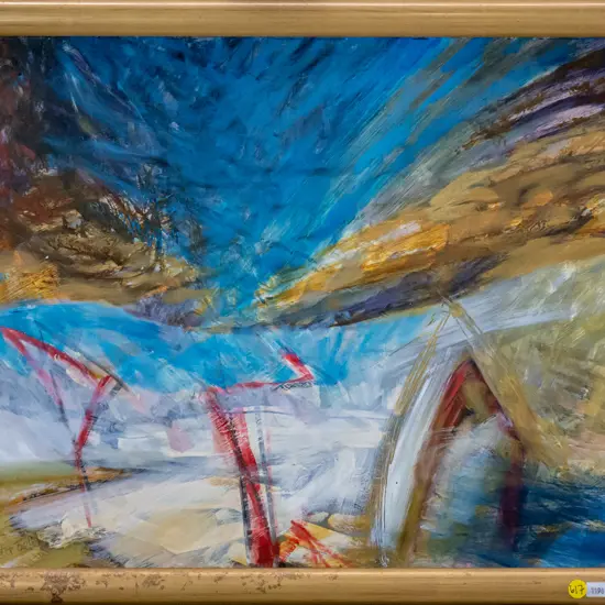 Peter Belton '95 - framed oil "Traces" H-400 W-510
