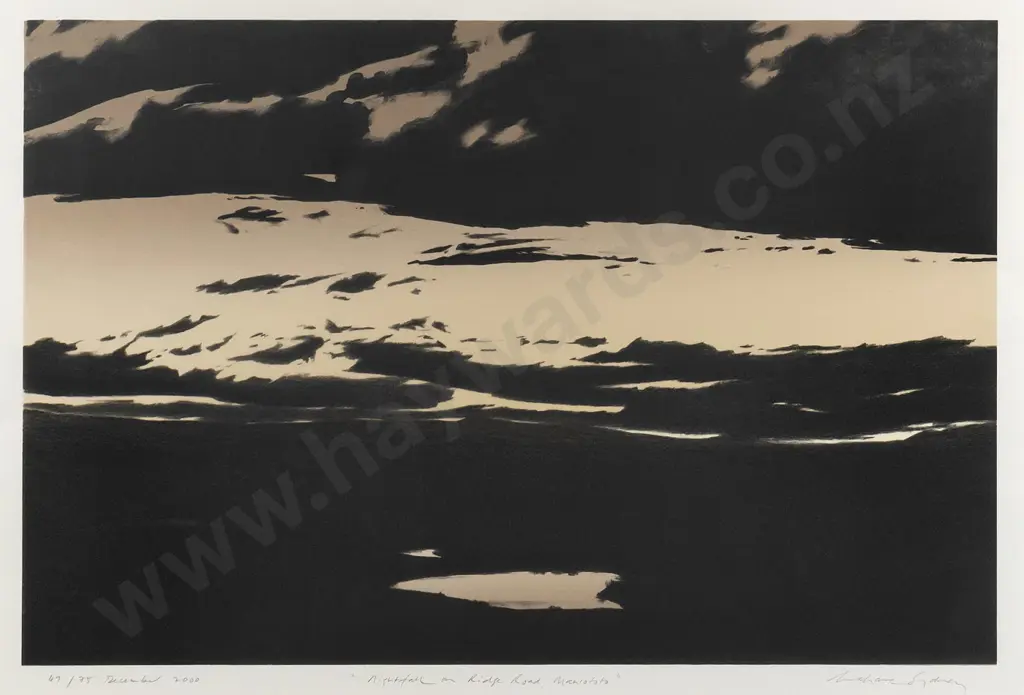 Grahame Sydney 2000 - framed lithograph 49/75 "Nightfall on Ridge Road, Maniototo" H-400 W-610 Image 1++