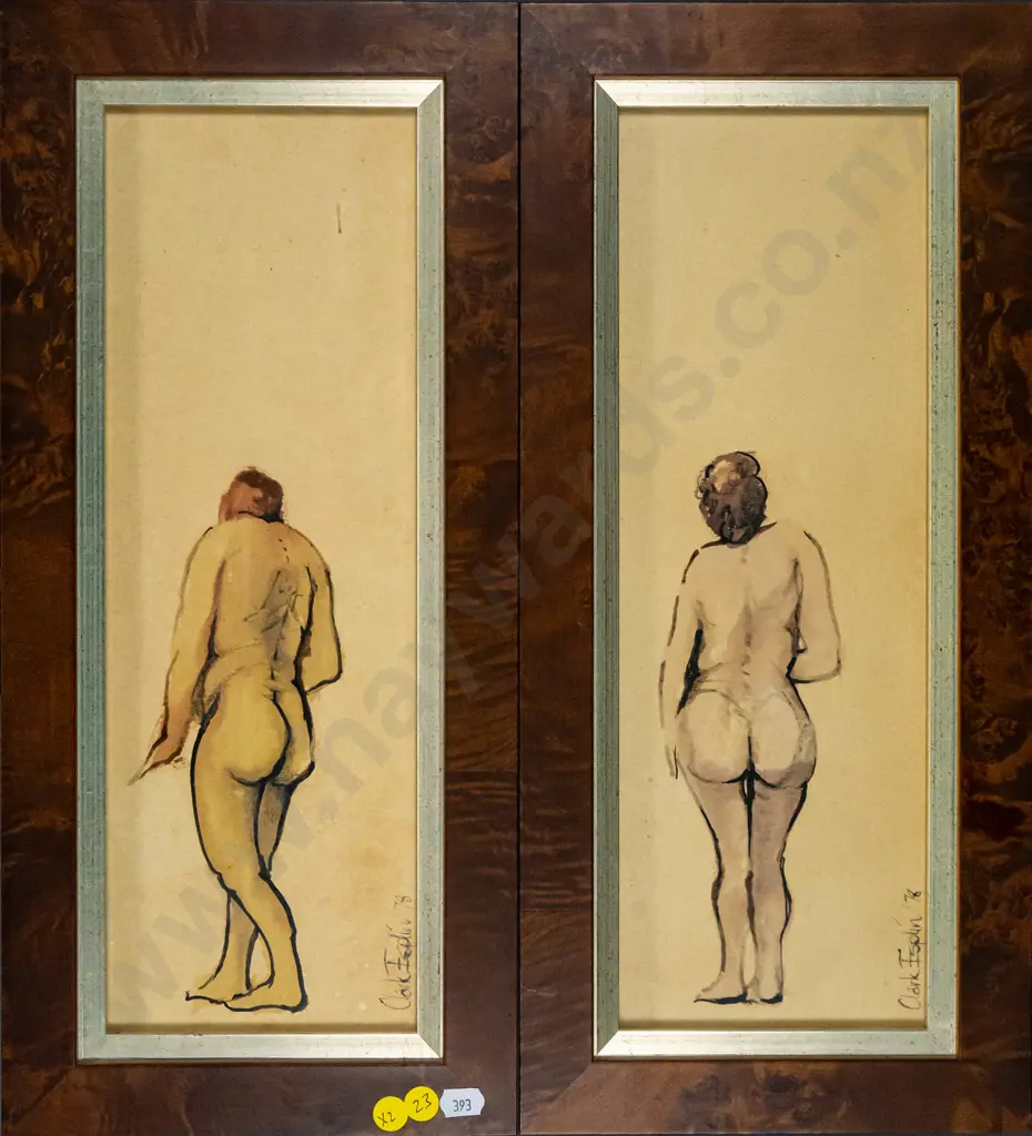 Clark Esplin'78 - 2x framed watercolours - nudes Each H-370 W-130 Image 1++