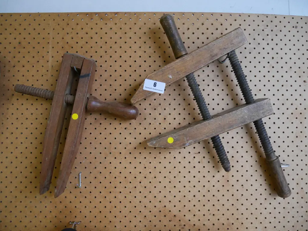 2 vintage wooden clamps - yellow dots Image 1++