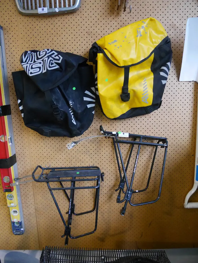 2x bike carriers and pannier bags - green dots Image 1++