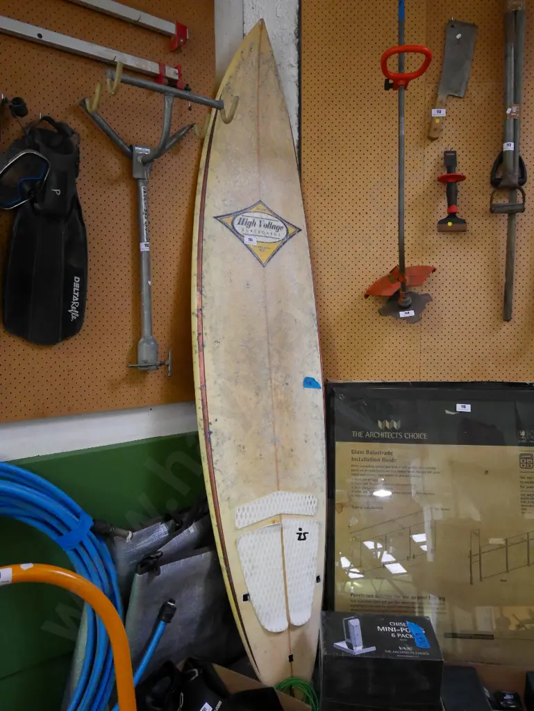 High Voltage surfboard with cover  - seen better days Image 1++