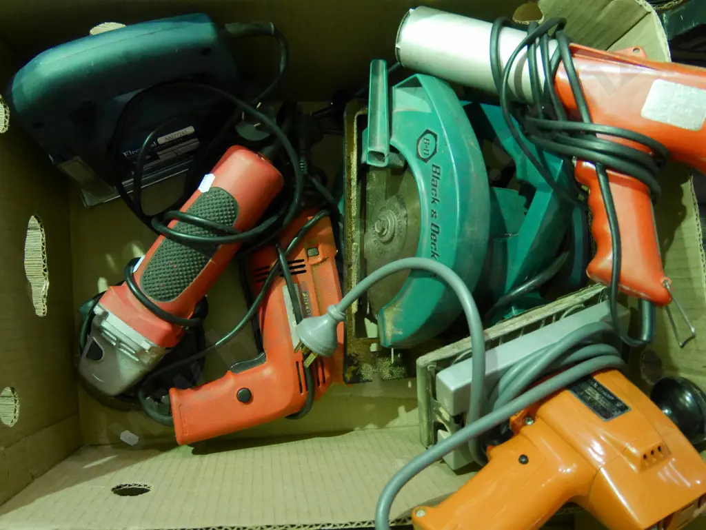 box of power tools; sander, drill, angle grinder etc Image 1++