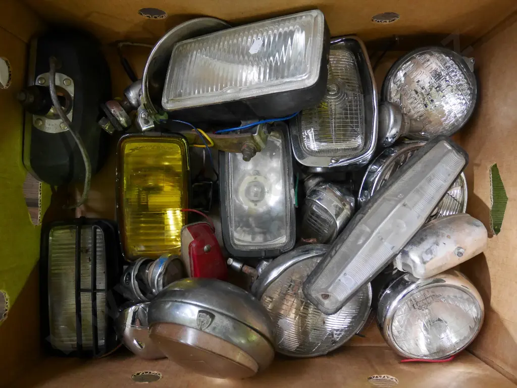 box of vintage automobile lights Image 1++