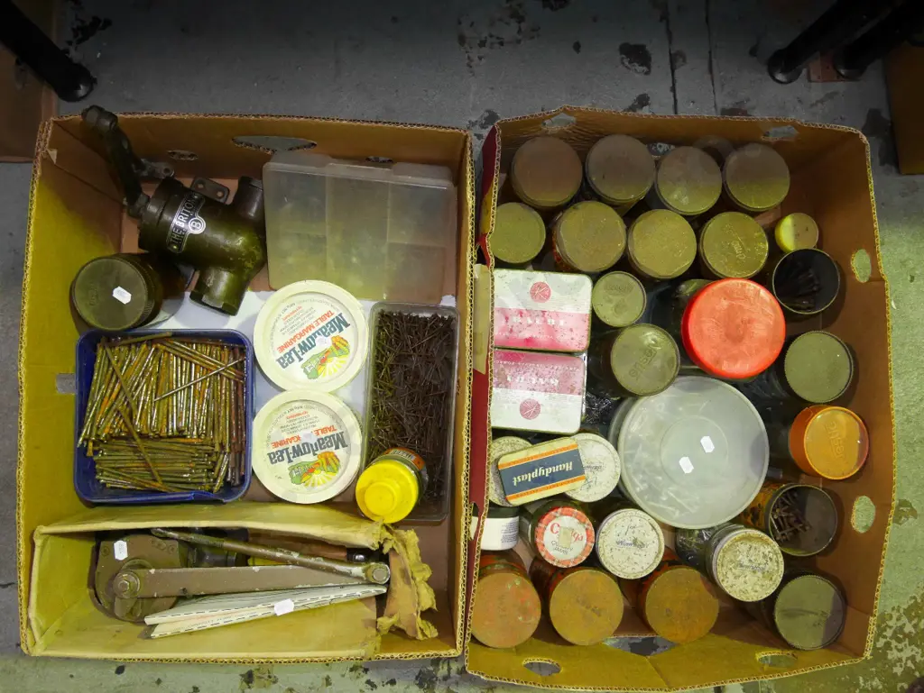 2 boxes; hydraulic door closes, nails, screws etc Image 1++