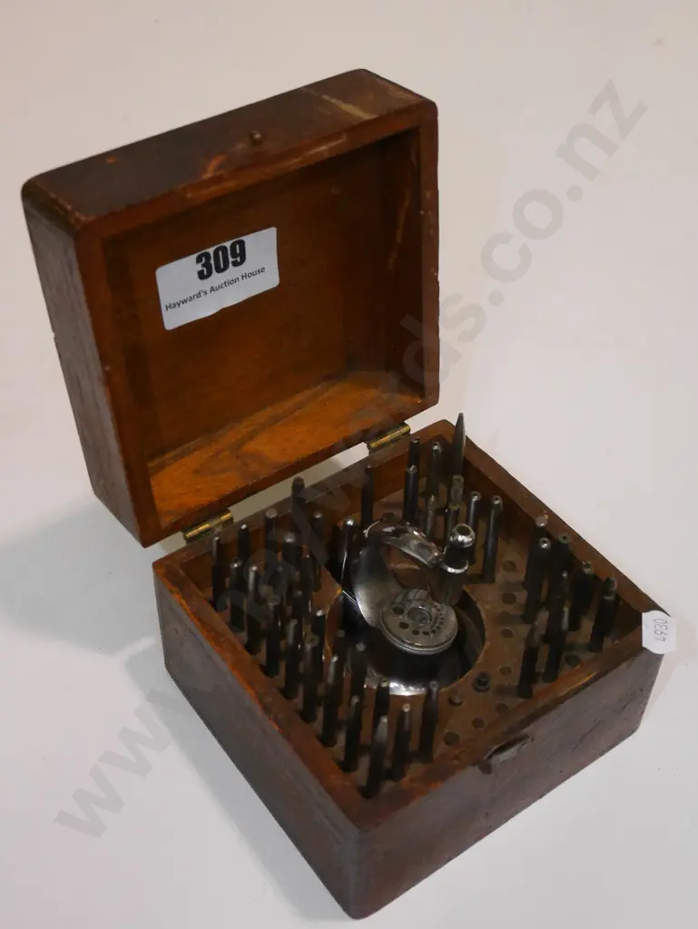wood cased clockmaker's punches and stakes Image 1++