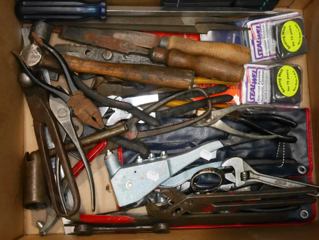 box; files, pop riveter, tin snips, ball peen hammer etc Image 1++