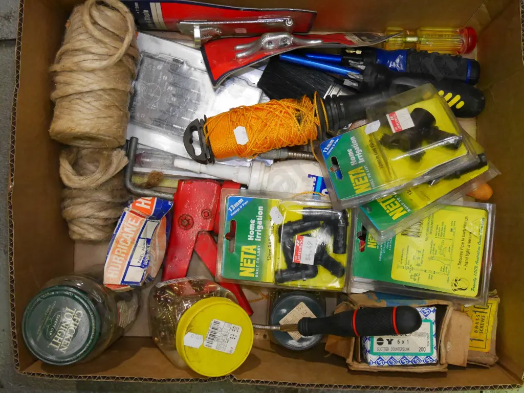 box; screws, irrigation fittings, screwdrivers etc Image 1++