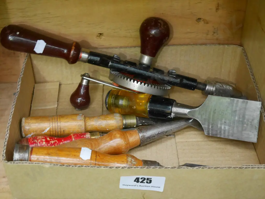 box; chisels, egg beater drill Image 1++