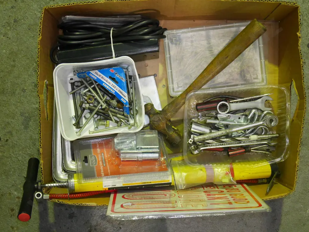 box; ball peen hammer, multi box, bike pump, nails etc Image 1++