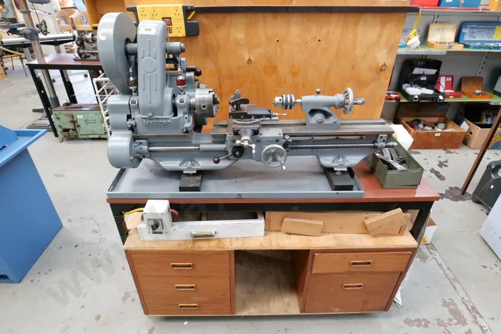 Myford  fully restored engineer's lathe with homemade stand with box of cutting tools and accessories Image 1++