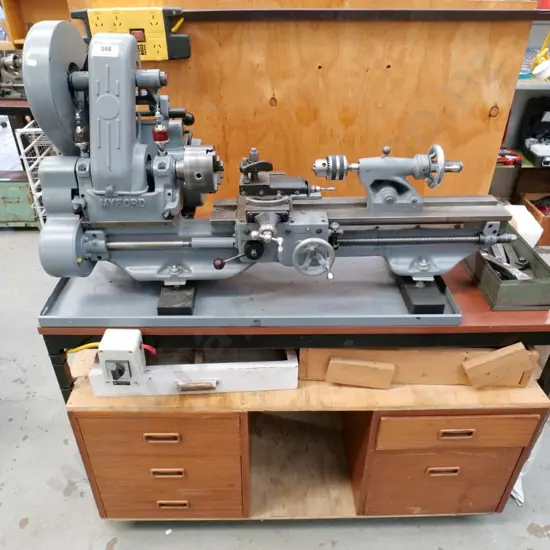 Myford  fully restored engineer's lathe with homemade stand with box of cutting tools and accessories