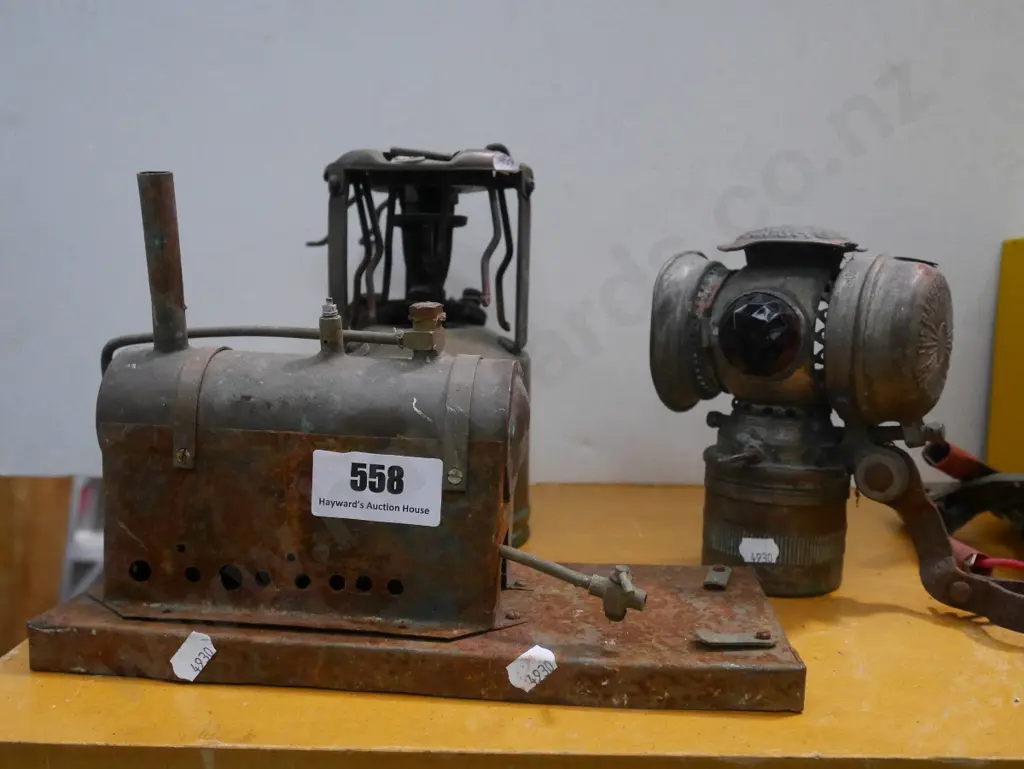 restorer's carriage lantern, camp stove, homemade steam engine Image 1++