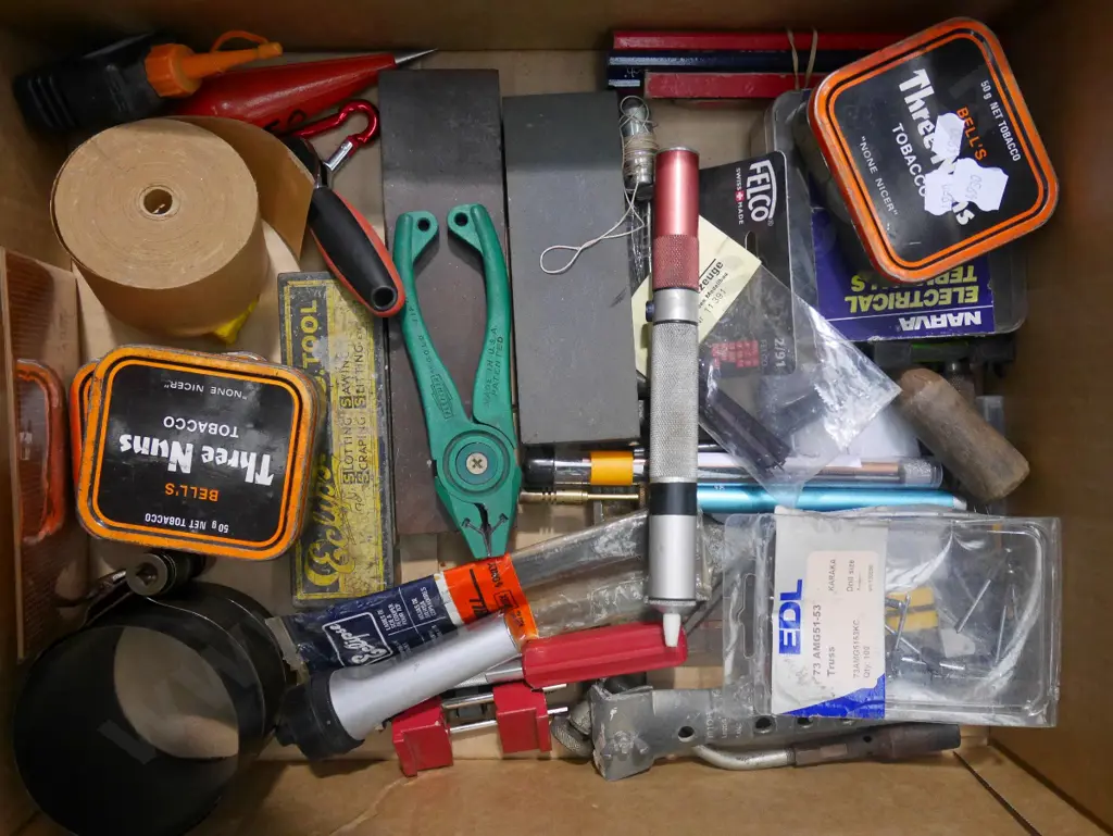 box; scraper, allen keys, builders pencils, framers tape etc Image 1++