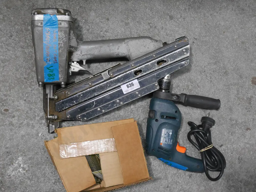 leaky air powered nail gun, nails, Black & Decker drill Image 1++