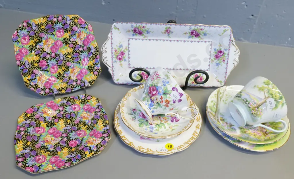 Royal Albert Nosegay trio, Shelley Woodland trio, Royal Albert sandwich tray, 2 Royal Winton AOF tea plates Image 1++