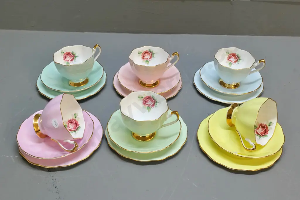 multi colour set of 6 Queen Anne trios Image 1++