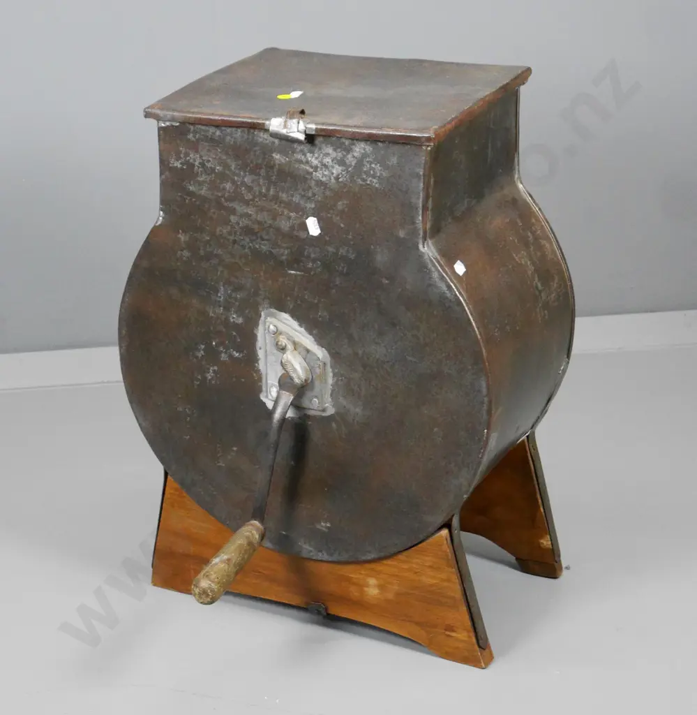 vintage metal butter churn with wooden blades, on wooden base H-540 L-400 W-270 Image 1++