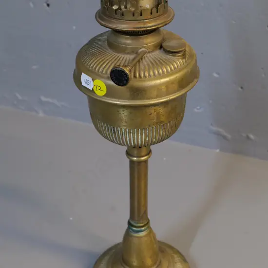vintage brass kerosene lamp with chimney - some discolouration to brass H-565