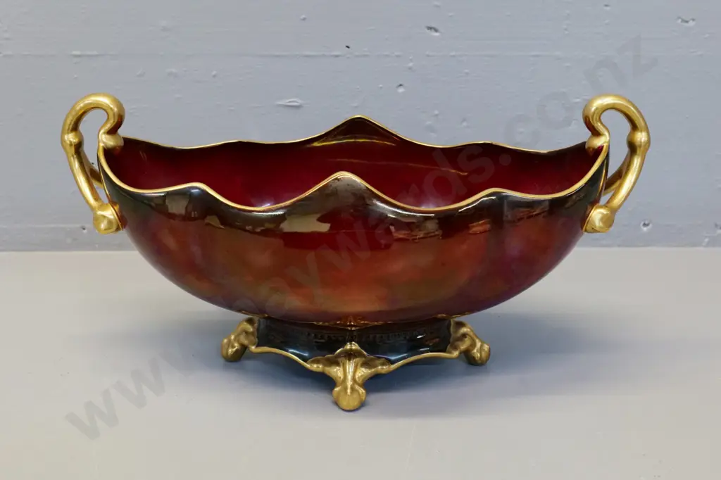 Carlton Ware Rouge Royale large handled flower trough with gilt decoration H-150 L-340 Image 1++