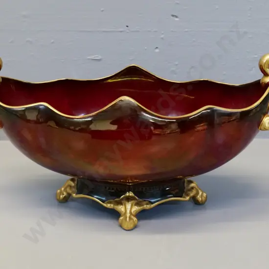 Carlton Ware Rouge Royale large handled flower trough with gilt decoration H-150 L-340