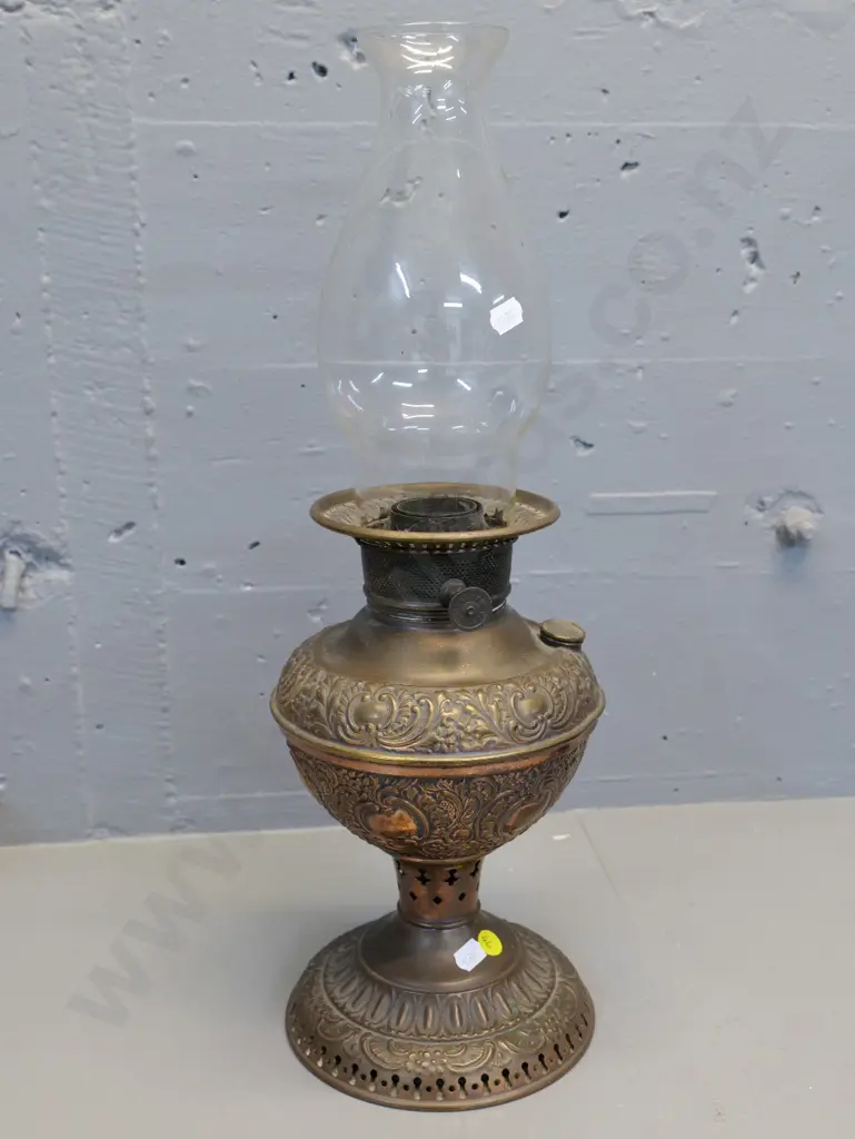 vintage Miller Vestal USA brass kerosene lamp with chimney H-480 Diameter 160 Image 1++