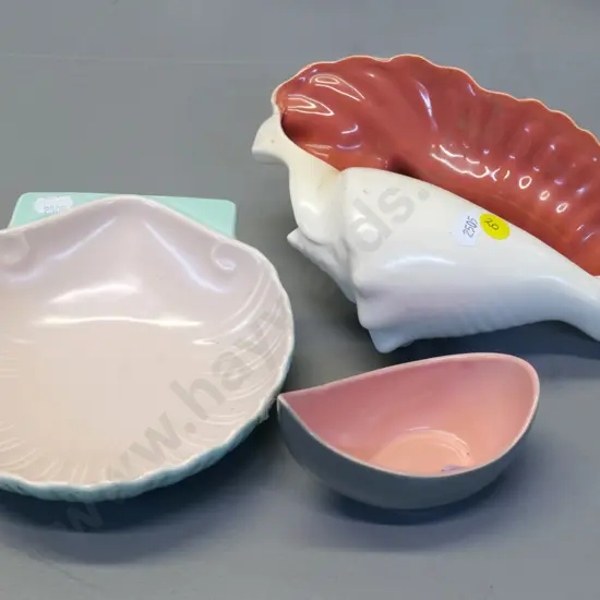 3 pieces of Poole china - shell-shaped dish, small flower trough, large shell vase is H90 L200 W125