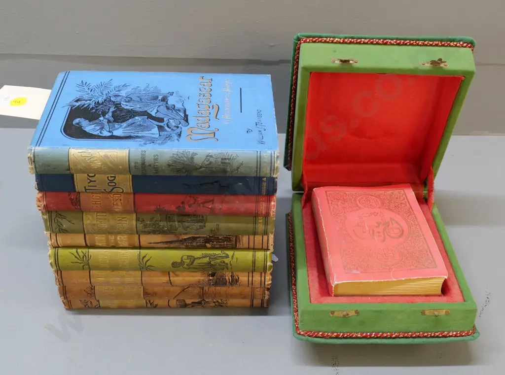 'Among the Maoris' by Jesse Page & other pictorial cover missionary books, and a Koran in presentation box, some wear Image 1++