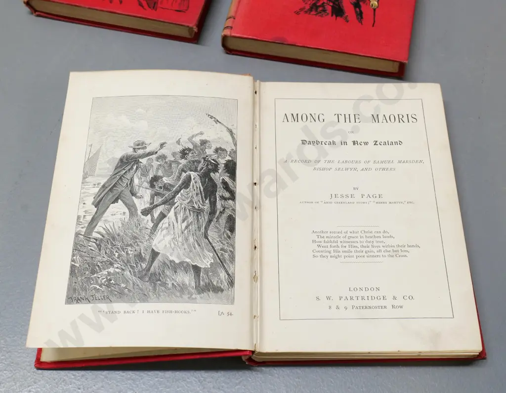 'Among the Maoris' by Jesse Page & other pictorial cover missionary books, and a Koran in presentation box, some wear Image 1++