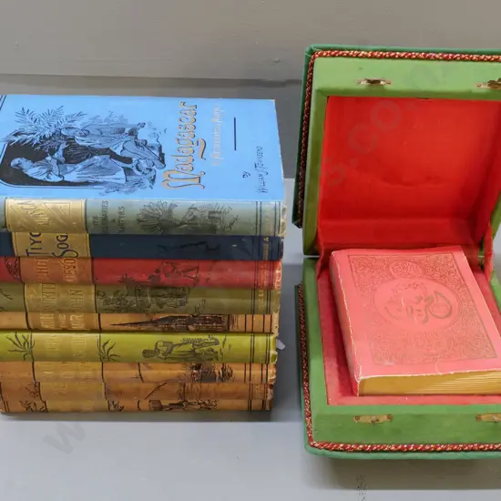 'Among the Maoris' by Jesse Page & other pictorial cover missionary books, and a Koran in presentation box, some wear