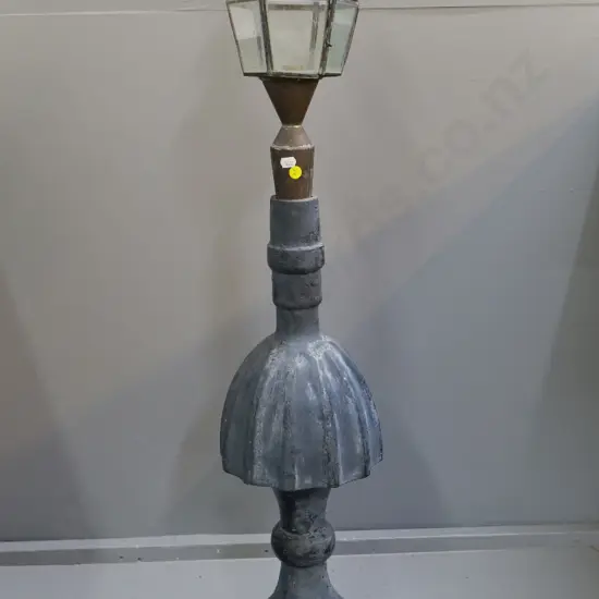 vintage cast iron finial from railway signal post, missing spire, has had electric lamp fitting added H-1050