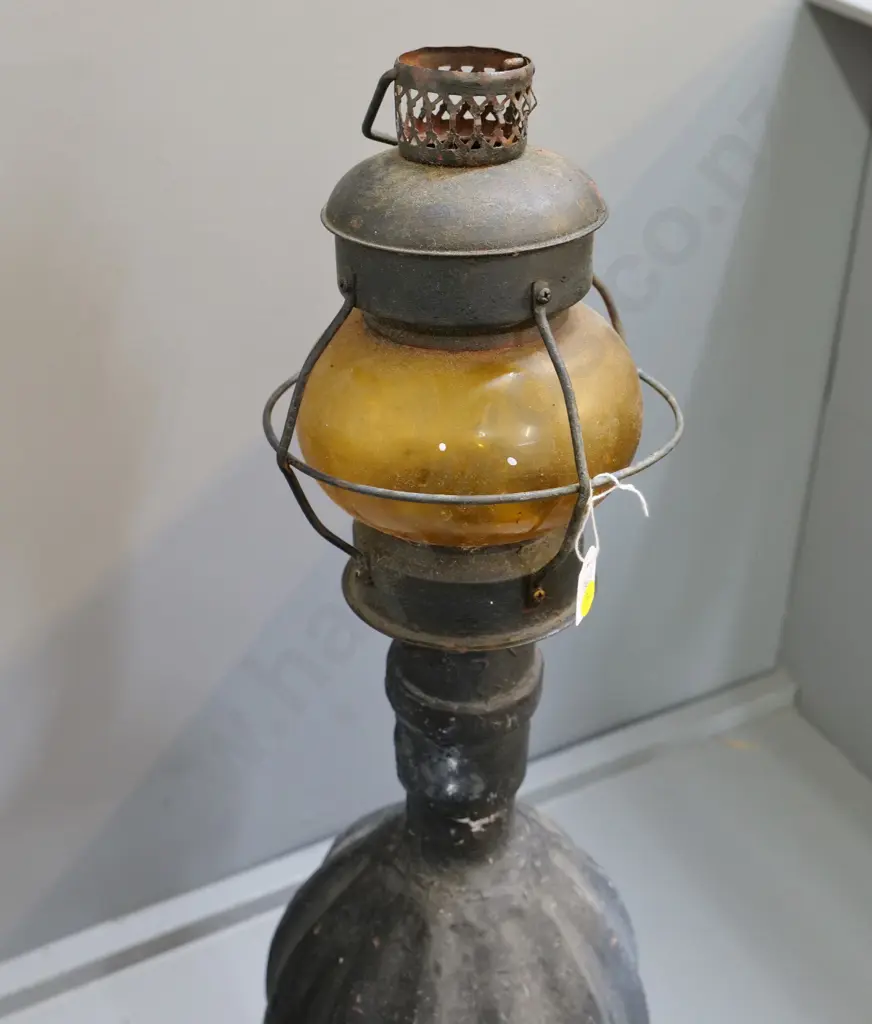 vintage cast iron finial from railway signal post, missing spire, has had electric lamp fitting added H-890 Image 1++