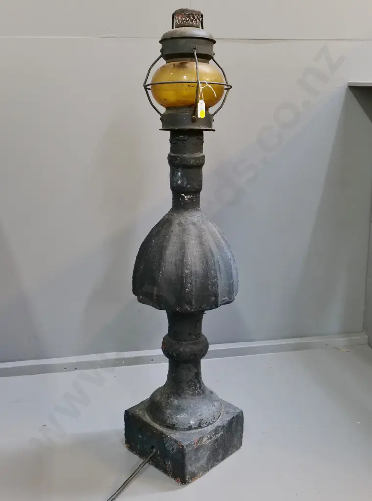 vintage cast iron finial from railway signal post, missing spire, has had electric lamp fitting added H-890 Image 1++