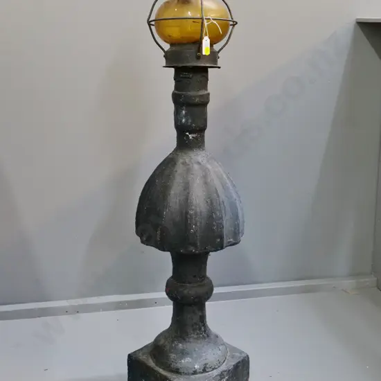 vintage cast iron finial from railway signal post, missing spire, has had electric lamp fitting added H-890
